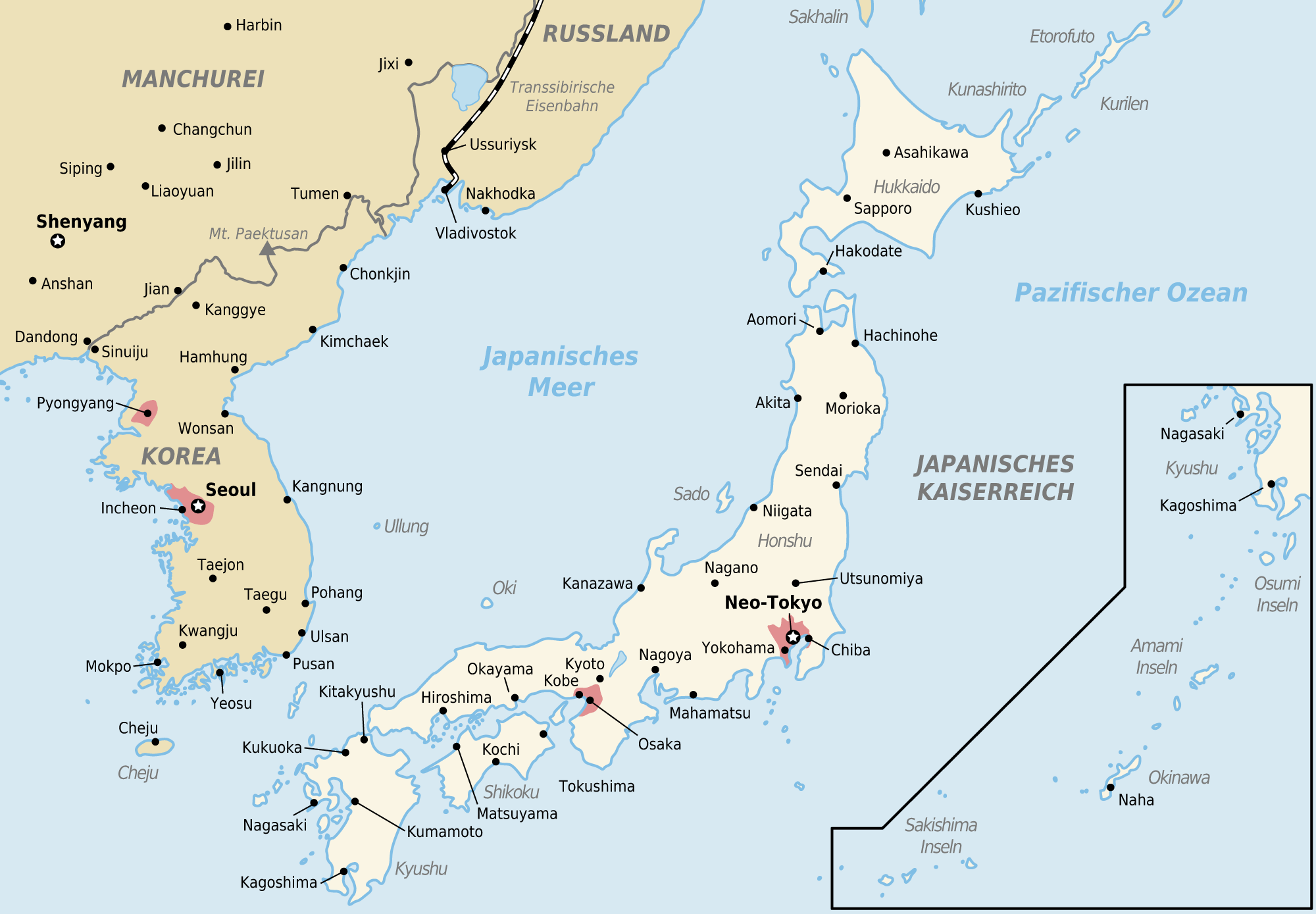 Малайзия и Япония на карте